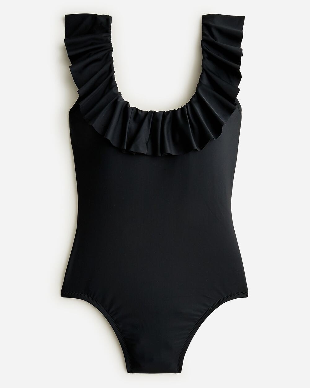 NWT J. Crew Black Ruffle Scoop Back One-Piece Swim Bathing Suit Women's Size 24